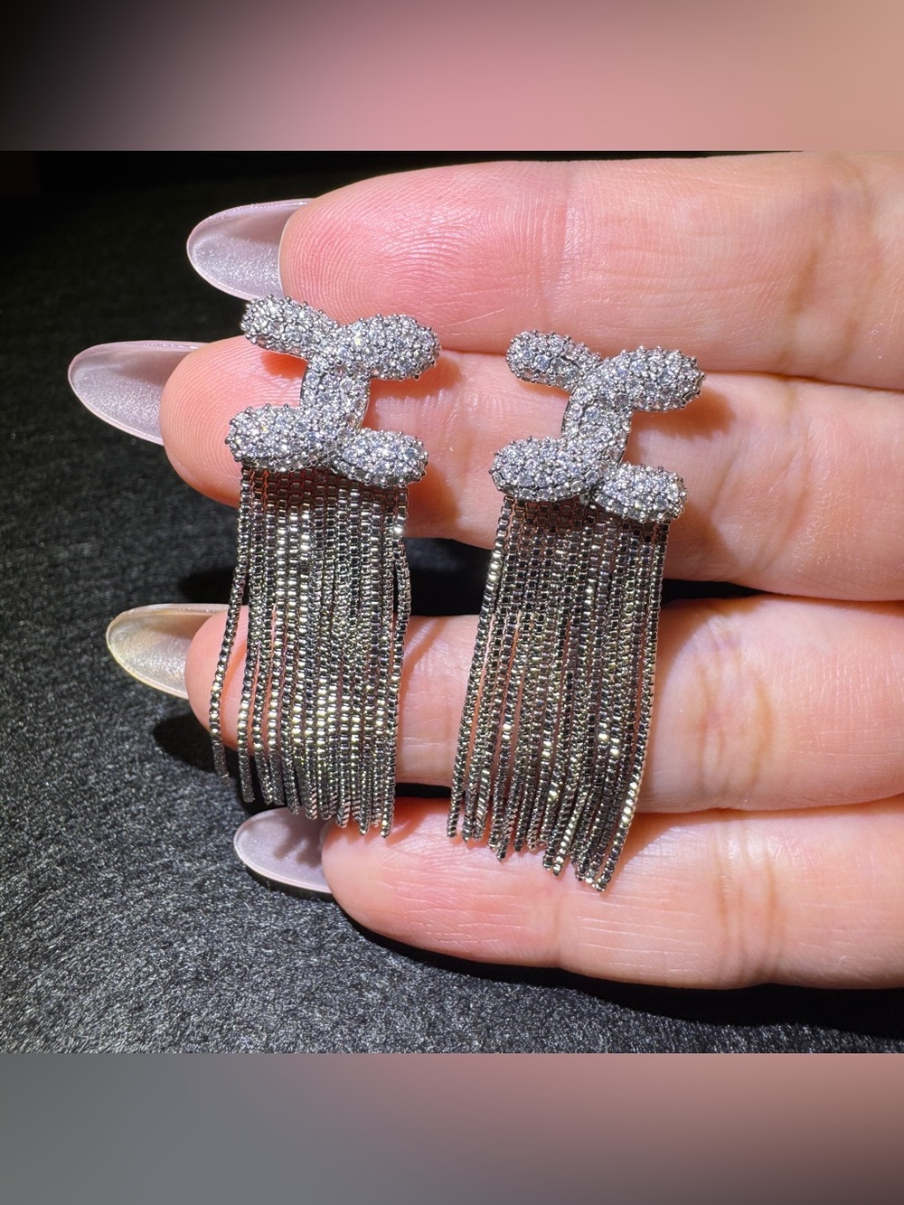 S925 Posts Crystal Tassel Statement Earrings